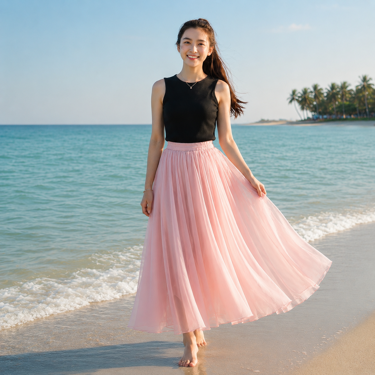 Mori Kei Fairy Midi Skirt/Baby Pink