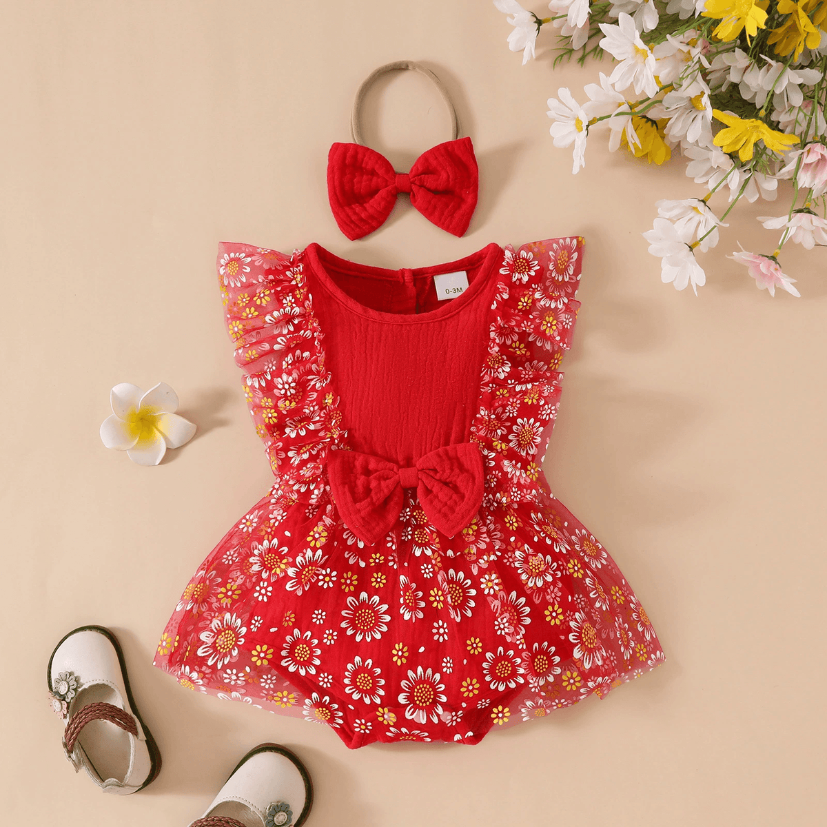 Moonpie Sunshine Flutter Rompers - Red