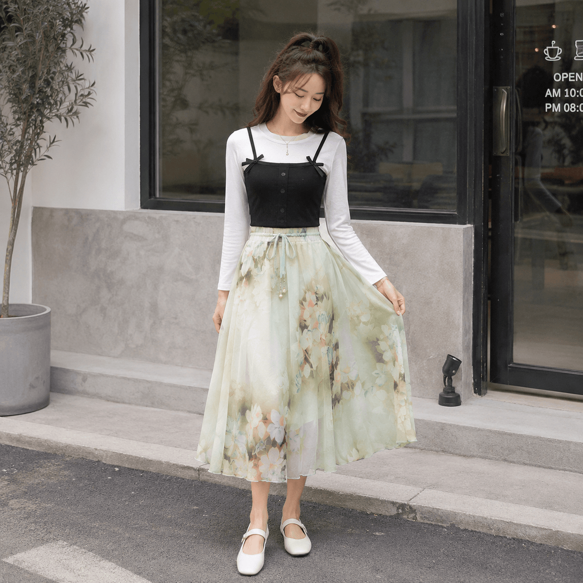 Naury Gulbahar Skirt-Pastel Green