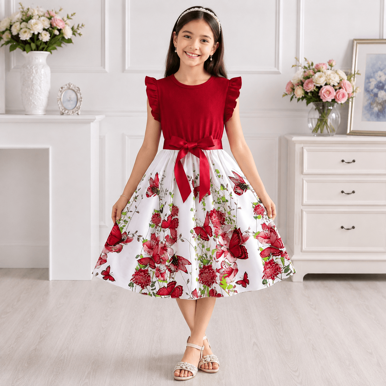 Moonpie Butterfly Summer Dress - Maroon