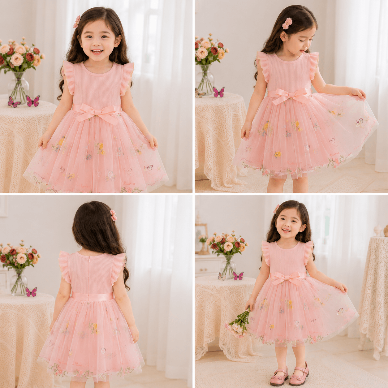 Flower Series Semi Party Dress - Peach