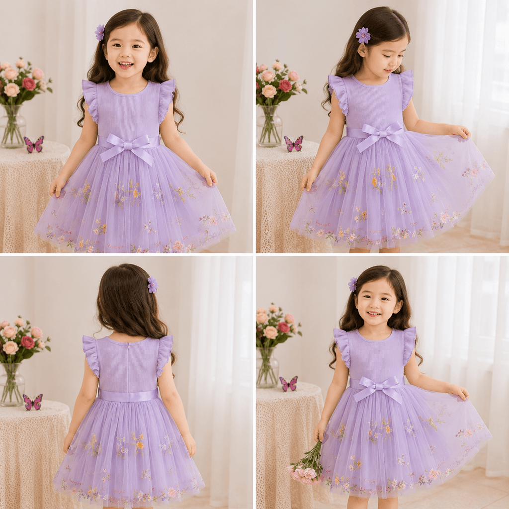 Flower Series Semi Party Dress - Purple