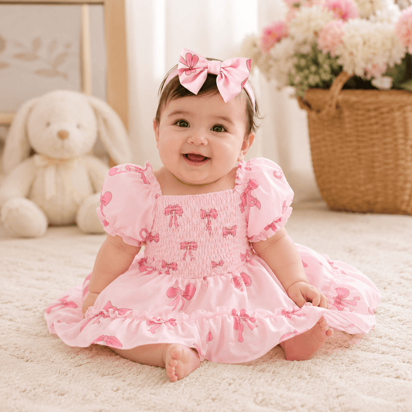 Moonpie Pinky Romper frock - Pink Bow