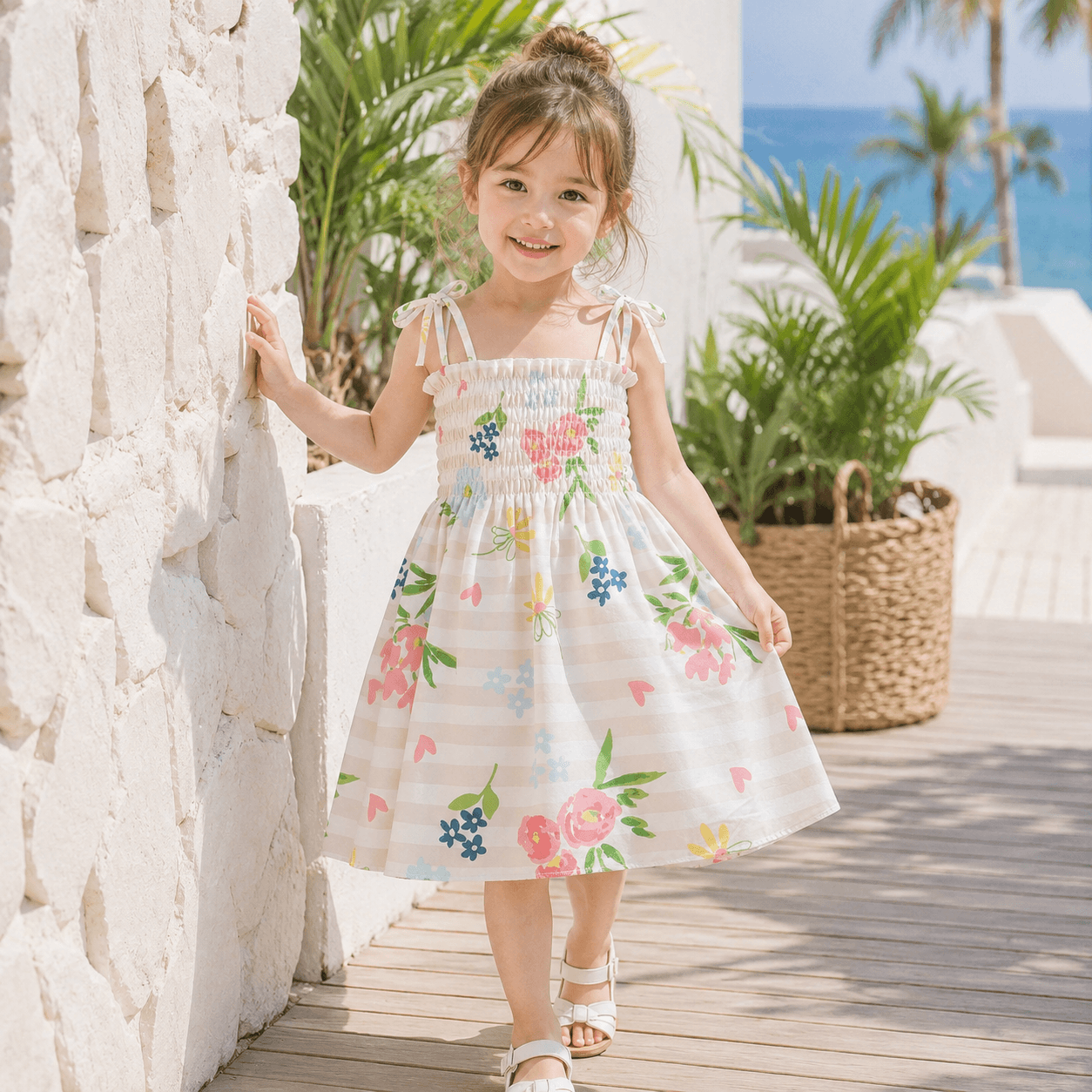 Moonpie Kids Sundress - White flower