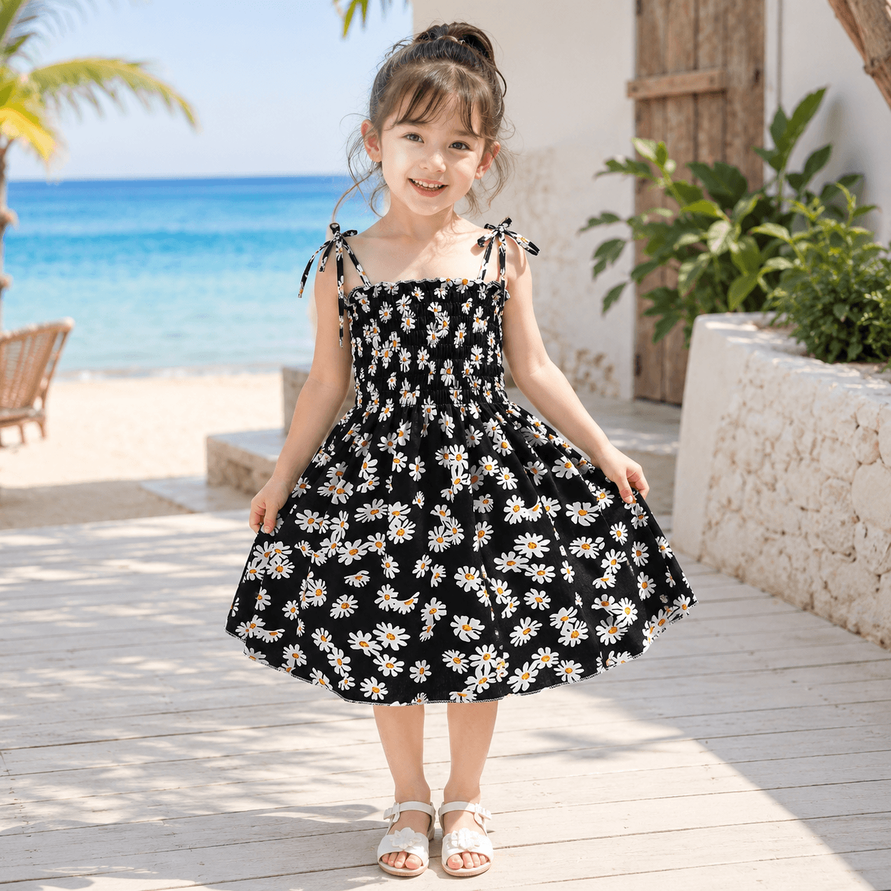 Moonpie Kids Sundress - Black daisy