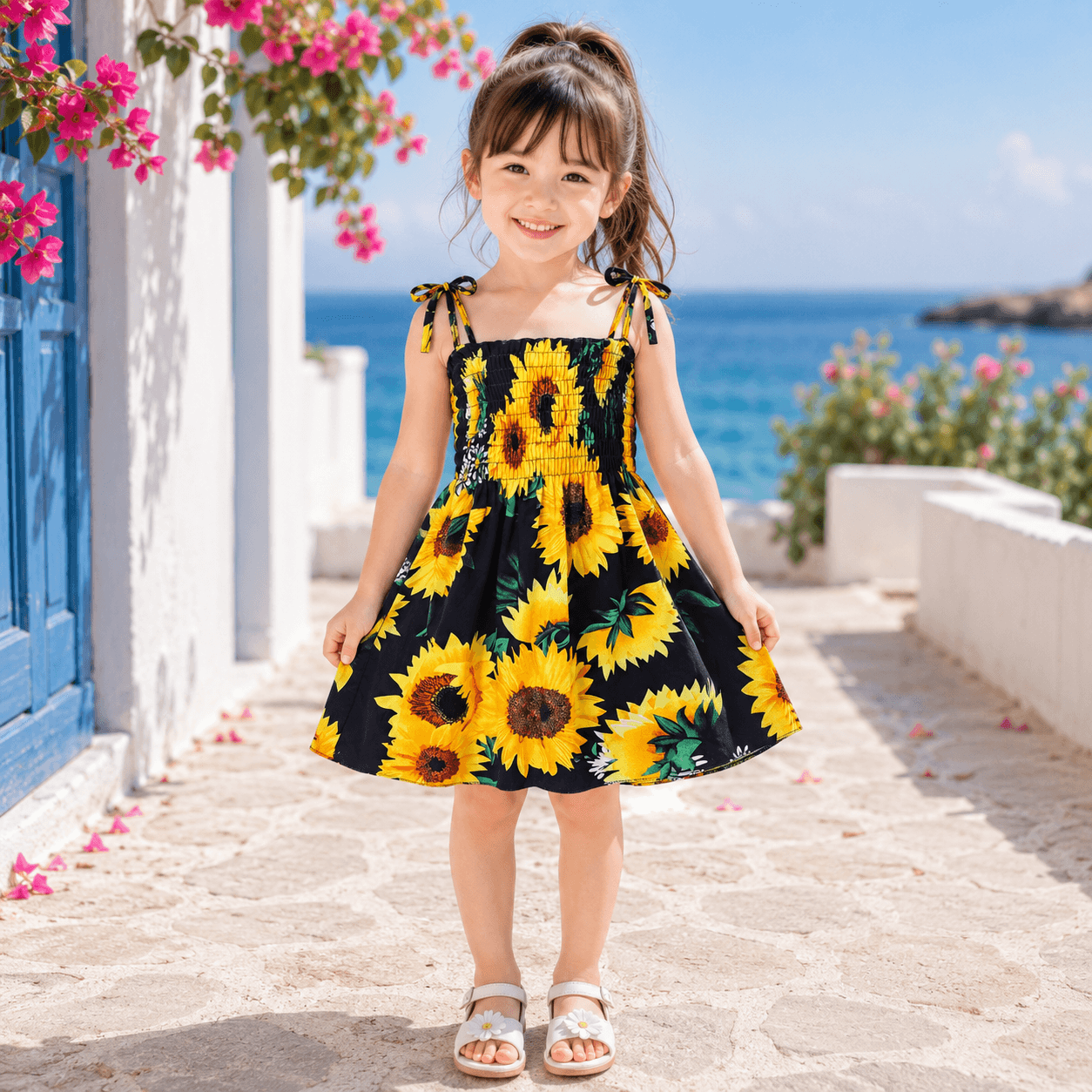 Moonpie Kids Sundress - Black Sunflower