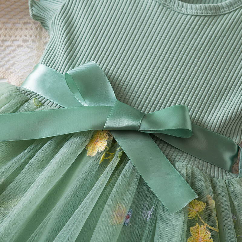 Flower Series Semi Party Dress - Green