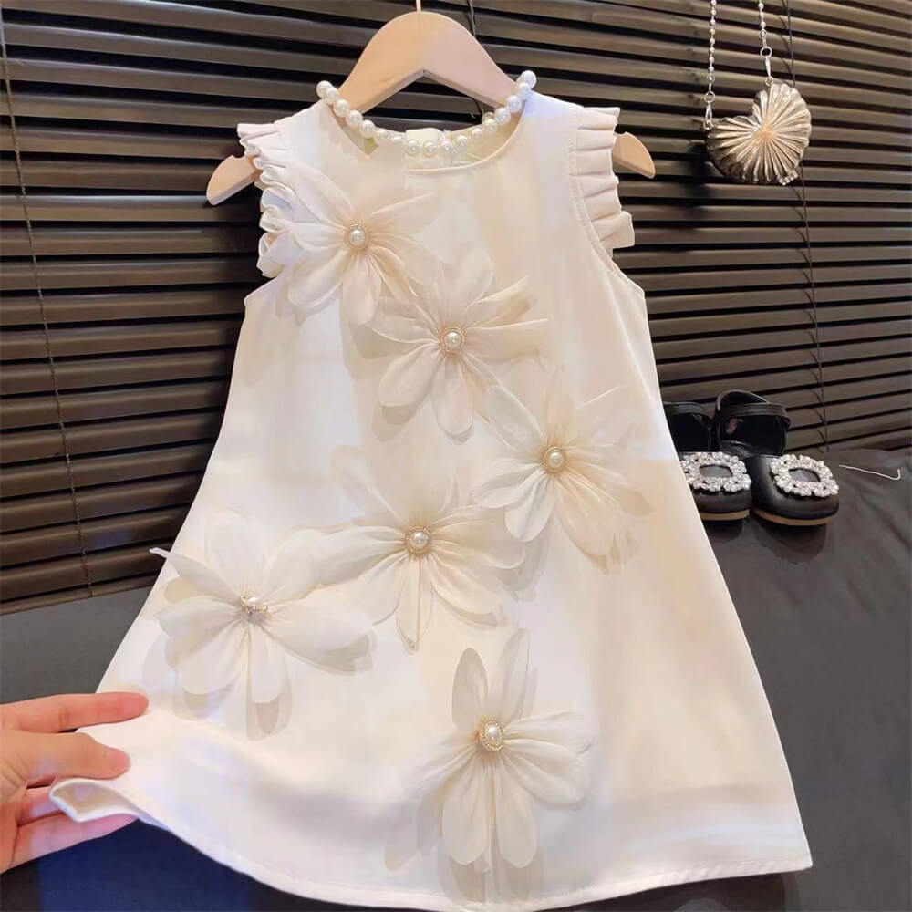 Bella Bow Charm Flower Dress - White