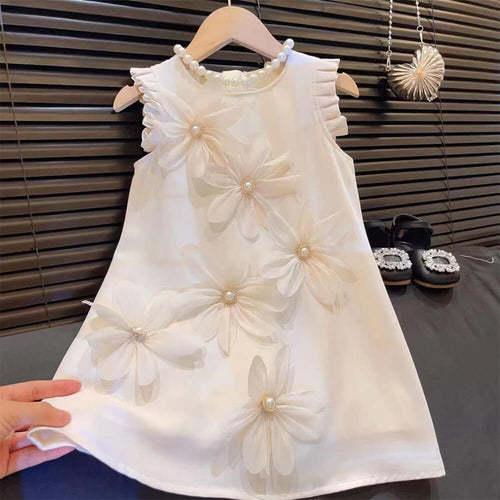 Bella Bow Charm Flower Dress - White