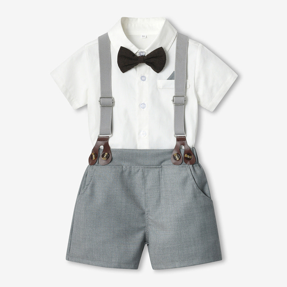 Moonpie Boys Half Sleeve Formal Shirt and Half Pant Set - White/Grey