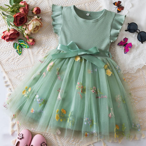 Flower Series Semi Party Dress - Green