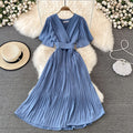 Pleated Midi Gown - Dusky Blue