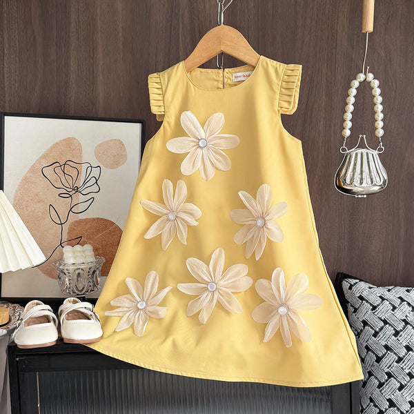 Bella Bow Charm Flower Dress - Yellow