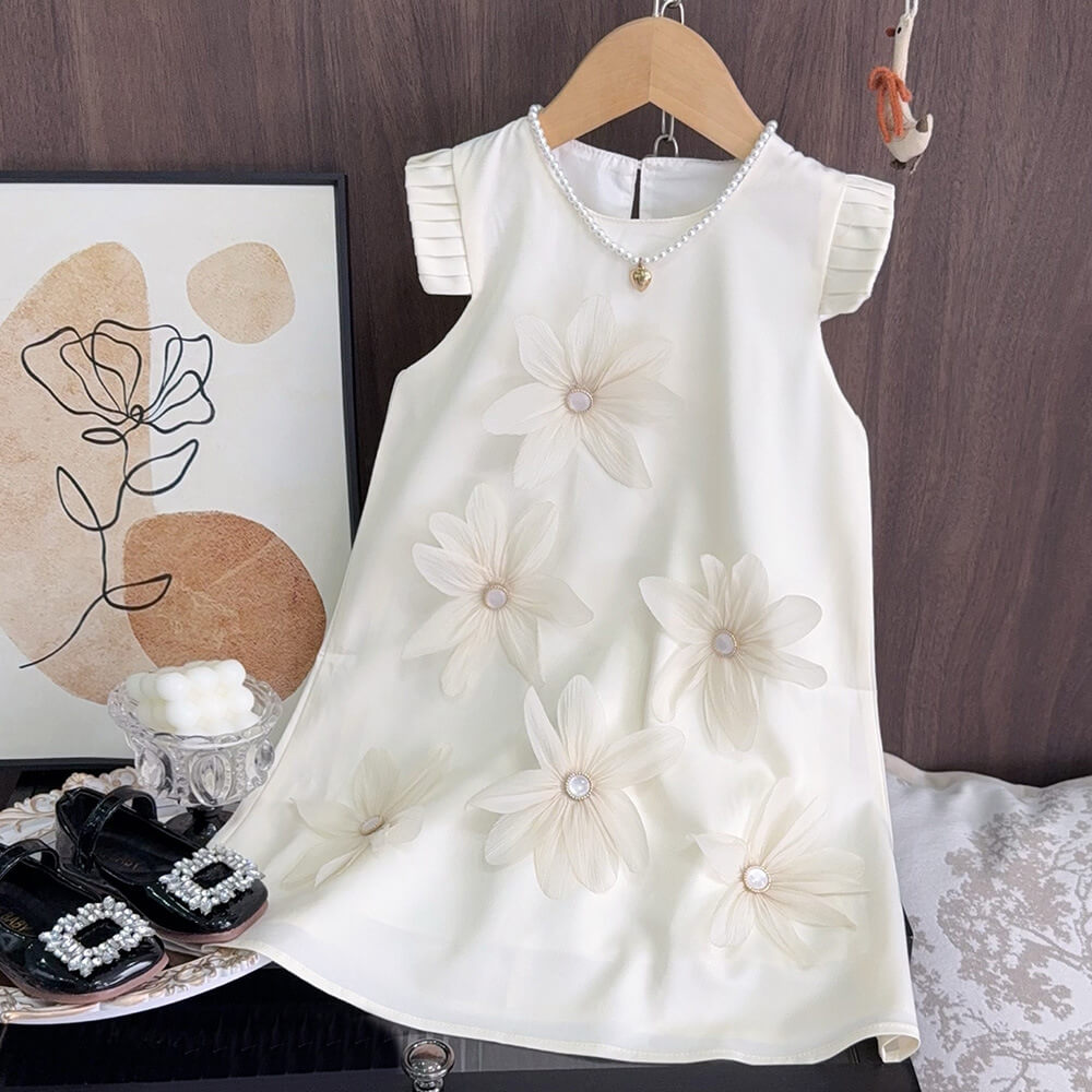 Bella Bow Charm Flower Dress - White