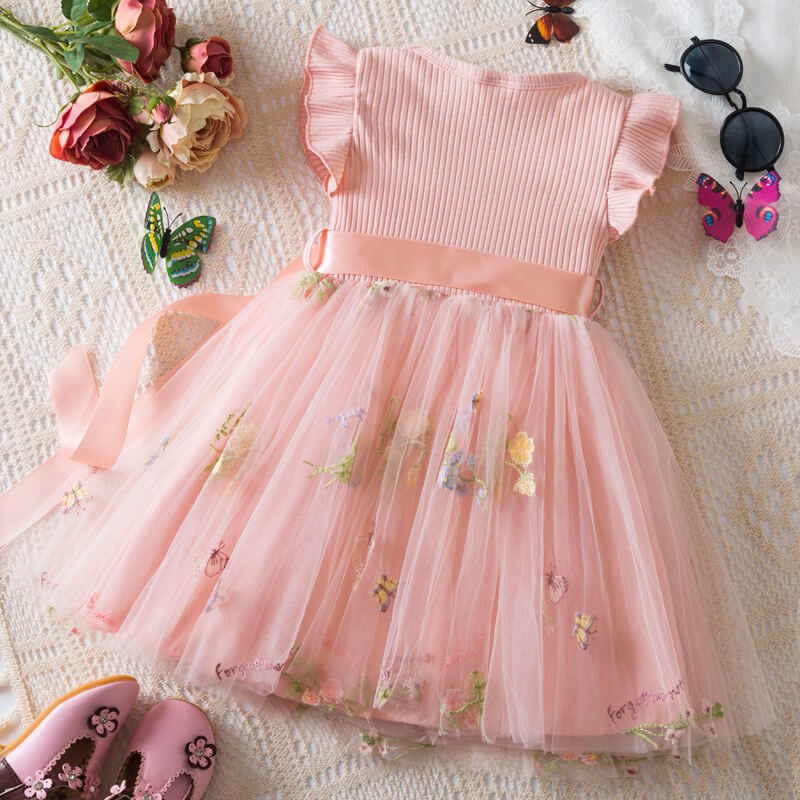 Flower Series Semi Party Dress - Peach