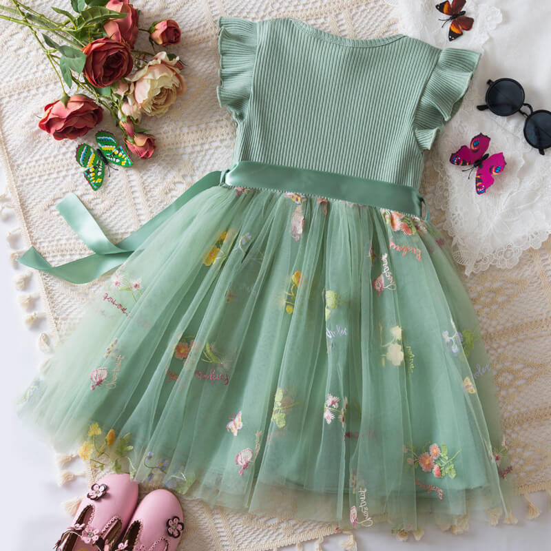 Flower Series Semi Party Dress - Green
