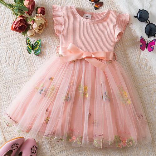 Flower Series Semi Party Dress - Peach