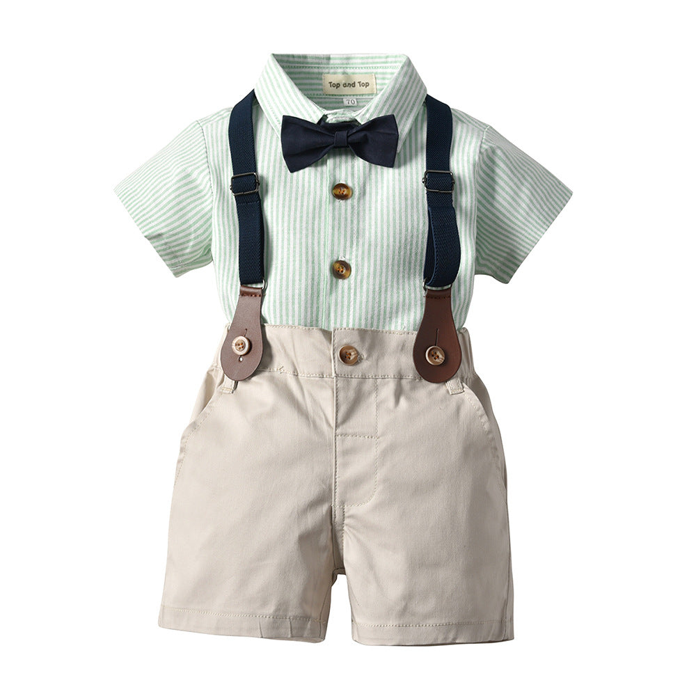 Moonpie Boys Half Sleeve Formal Shirt and Half Pant Set - Green/Cream