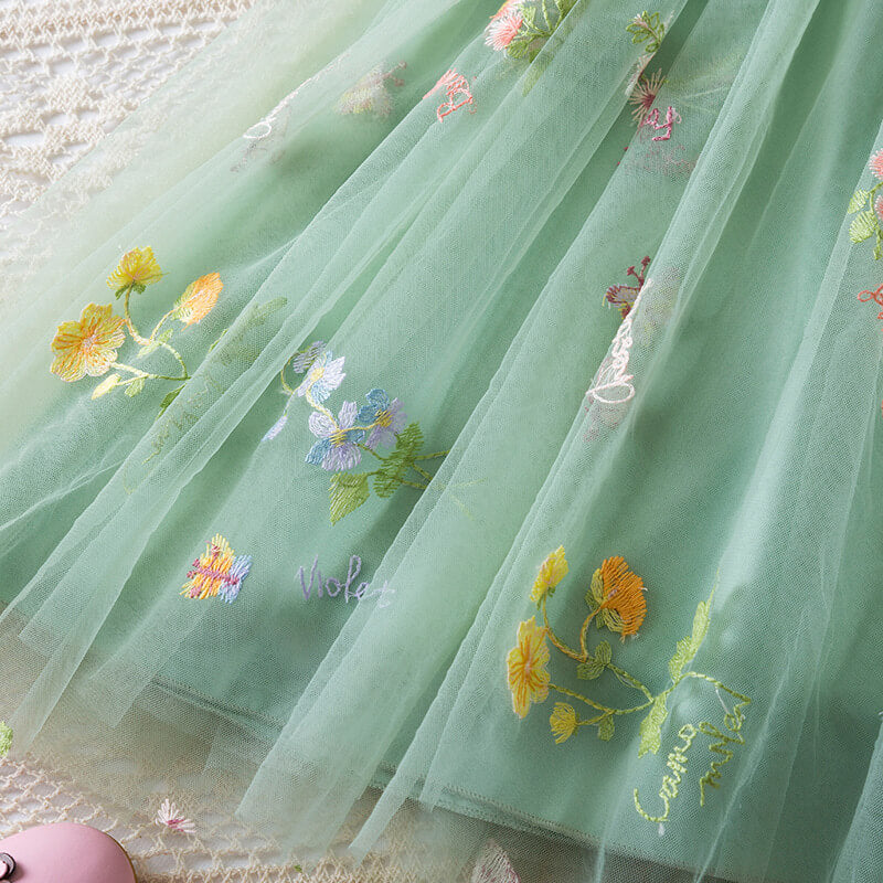Flower Series Semi Party Dress - Green