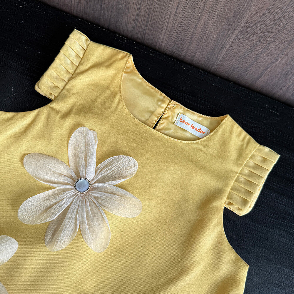 Bella Bow Charm Flower Dress - Yellow