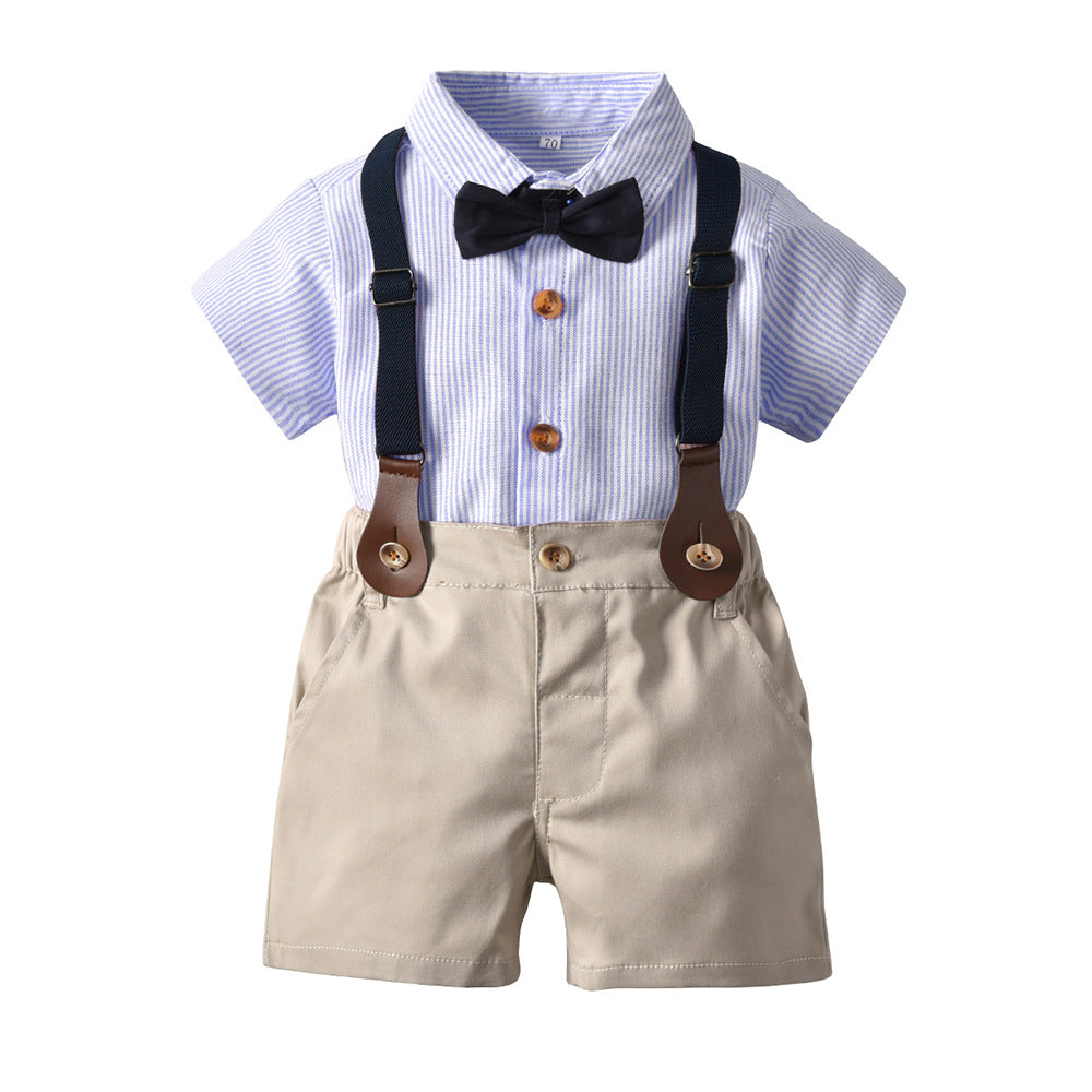 Moonpie Boys Half Sleeve Formal Shirt and Half Pant Set - Sky Blue/Cream