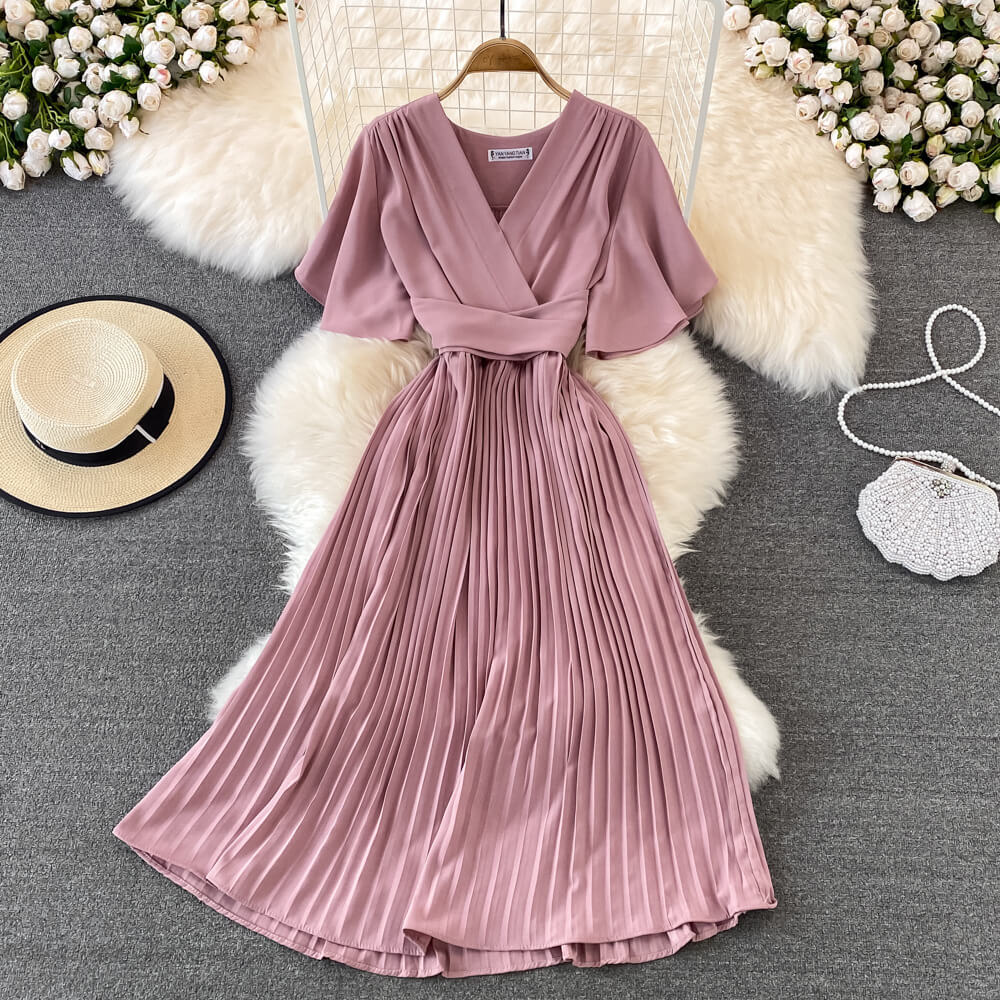 Pleated Midi Gown - Pink