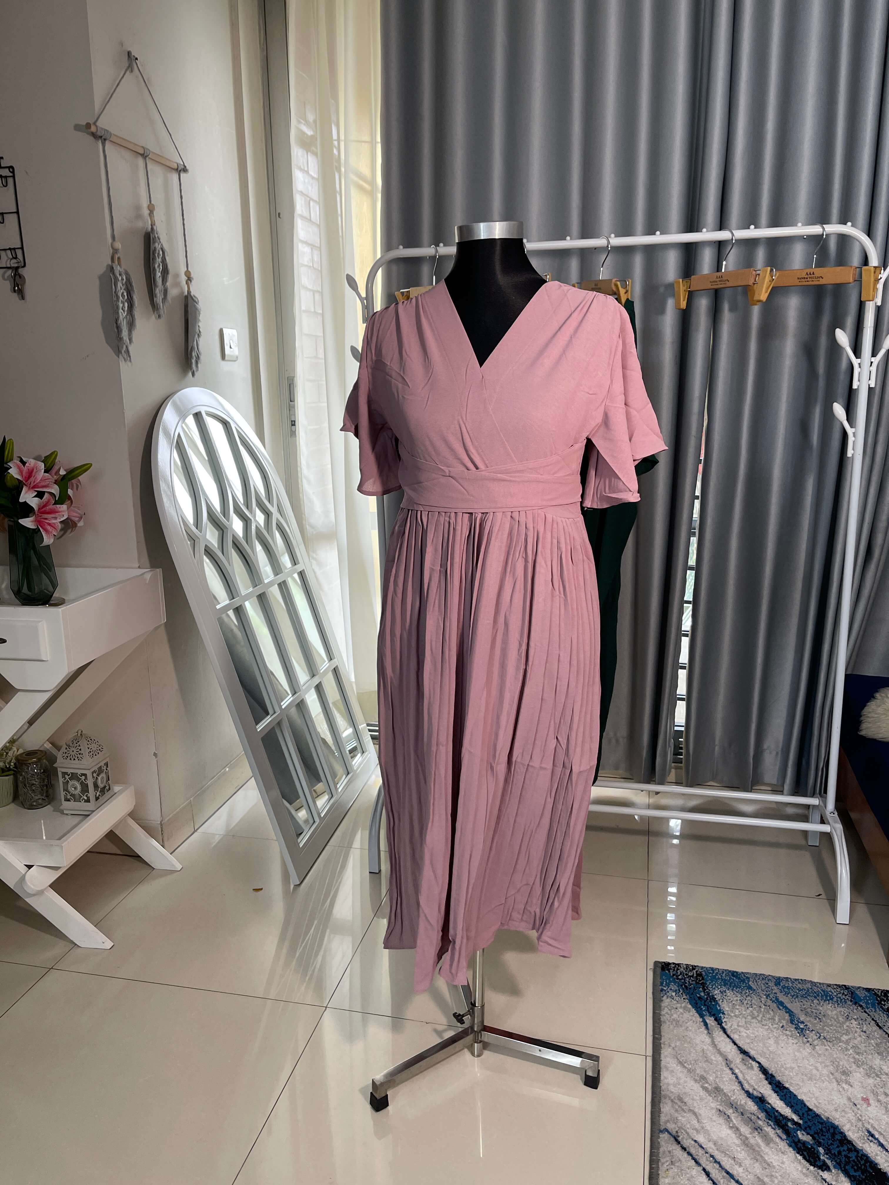 Pleated Midi Gown - Pink