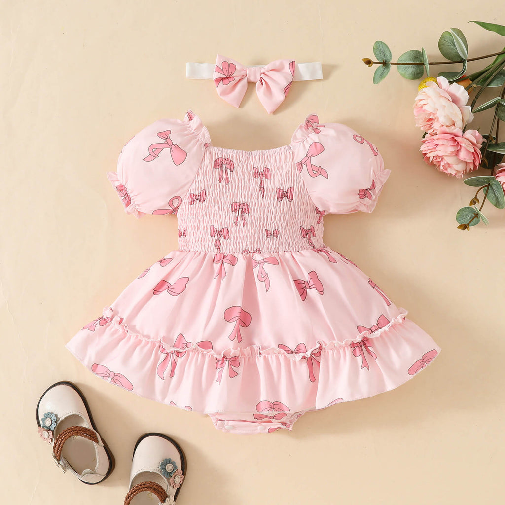 Moonpie Pinky Romper frock - Pink Bow