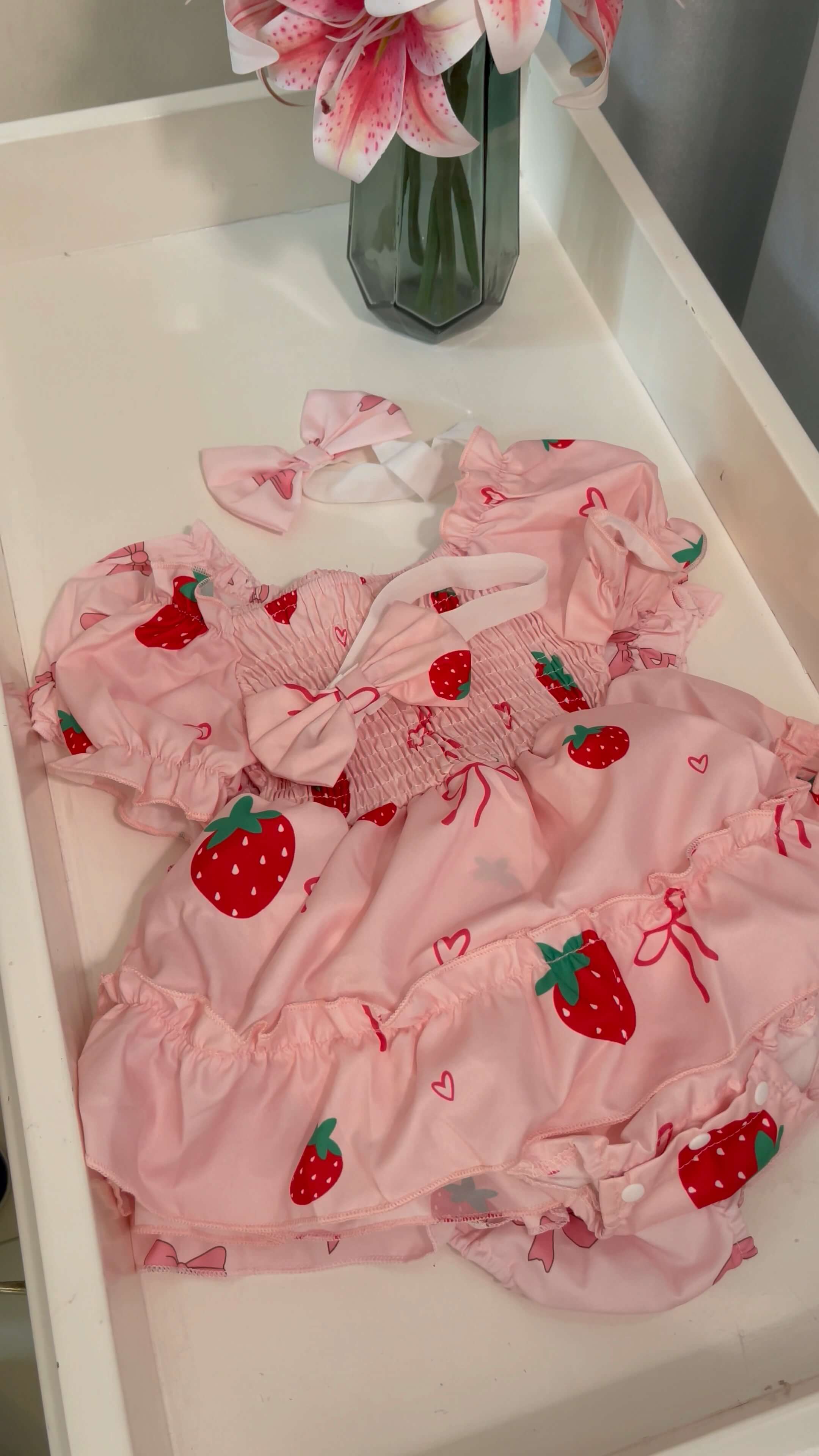 Moonpie Pinky Romper frock - Strawberry
