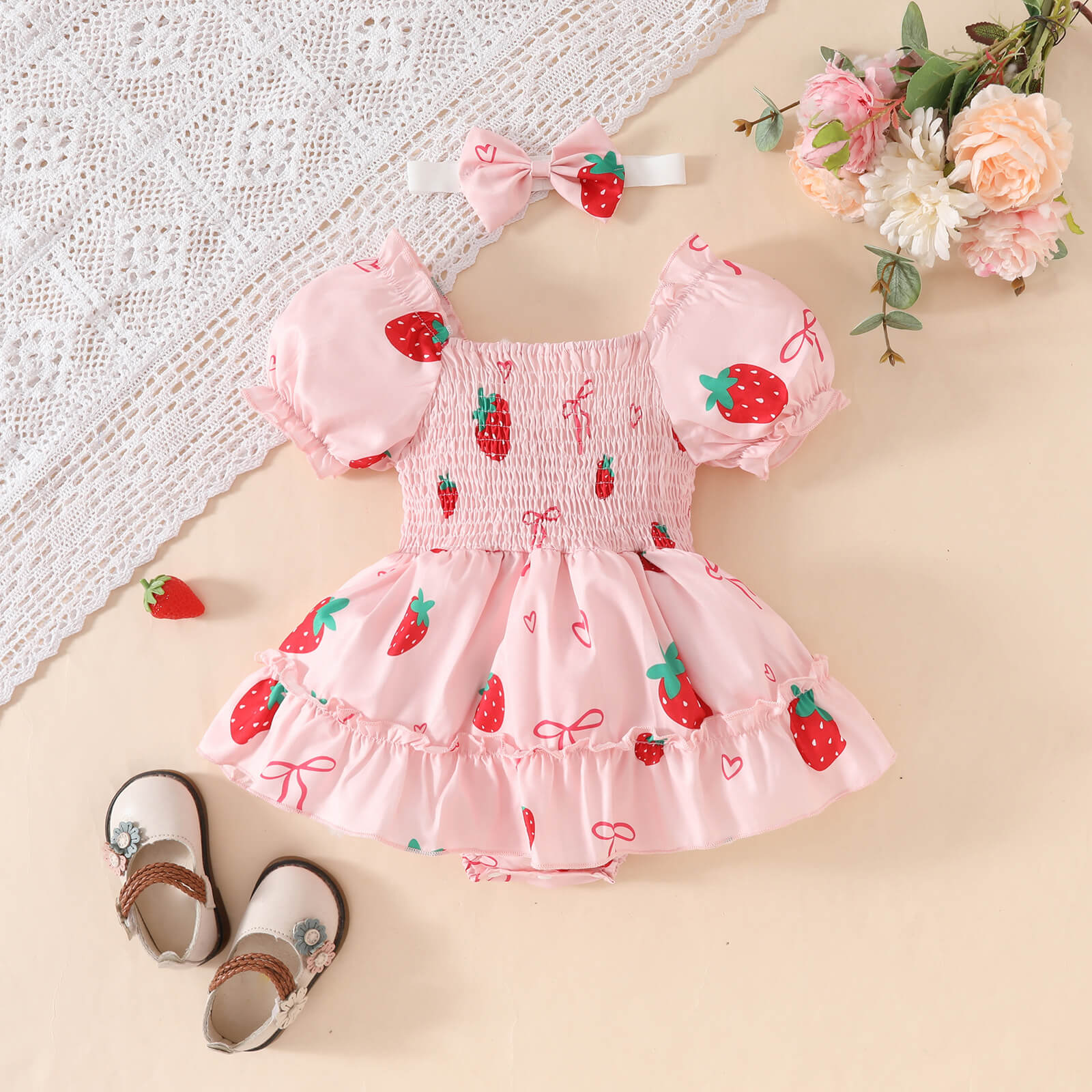 Moonpie Pinky Romper frock - Strawberry