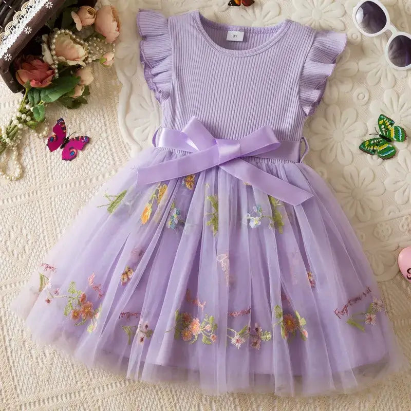 Flower Series Semi Party Dress - Purple
