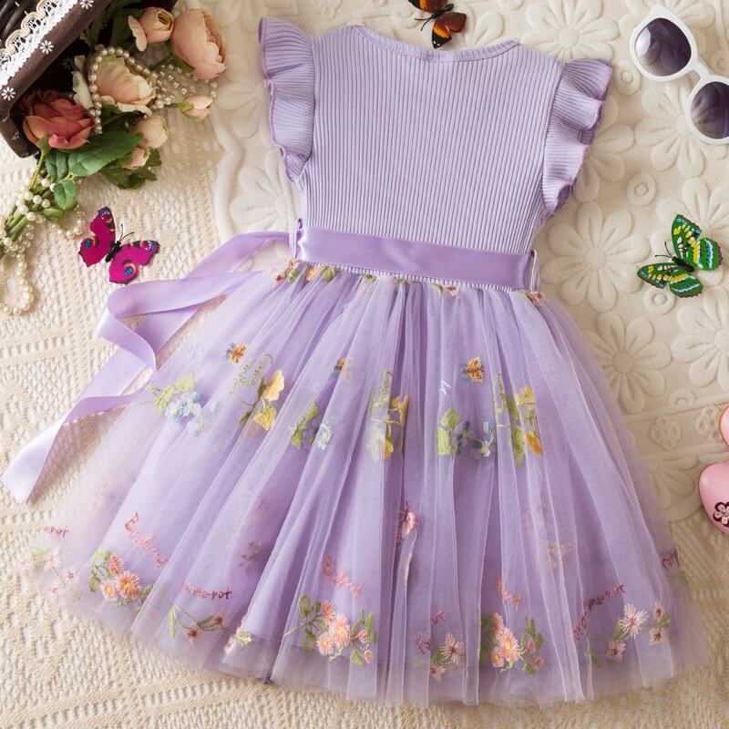 Flower Series Semi Party Dress - Purple