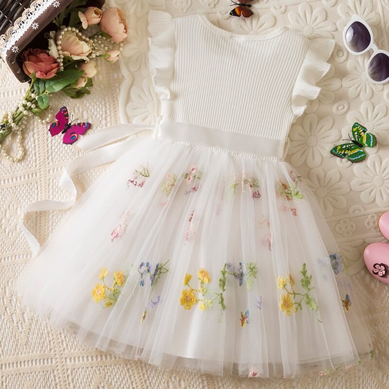 Flower Series Semi Party Dress - White