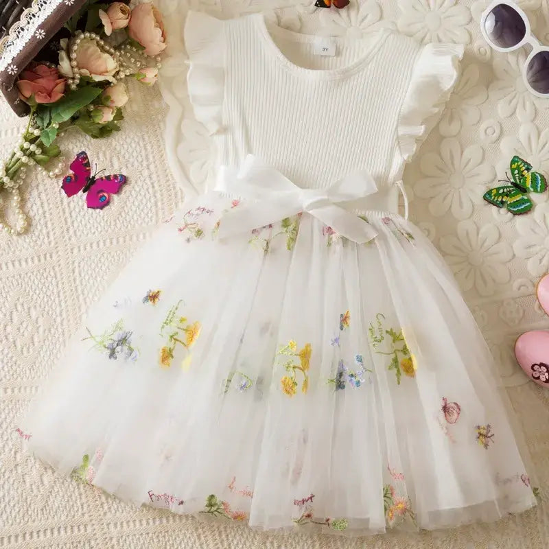 Flower Series Semi Party Dress - White